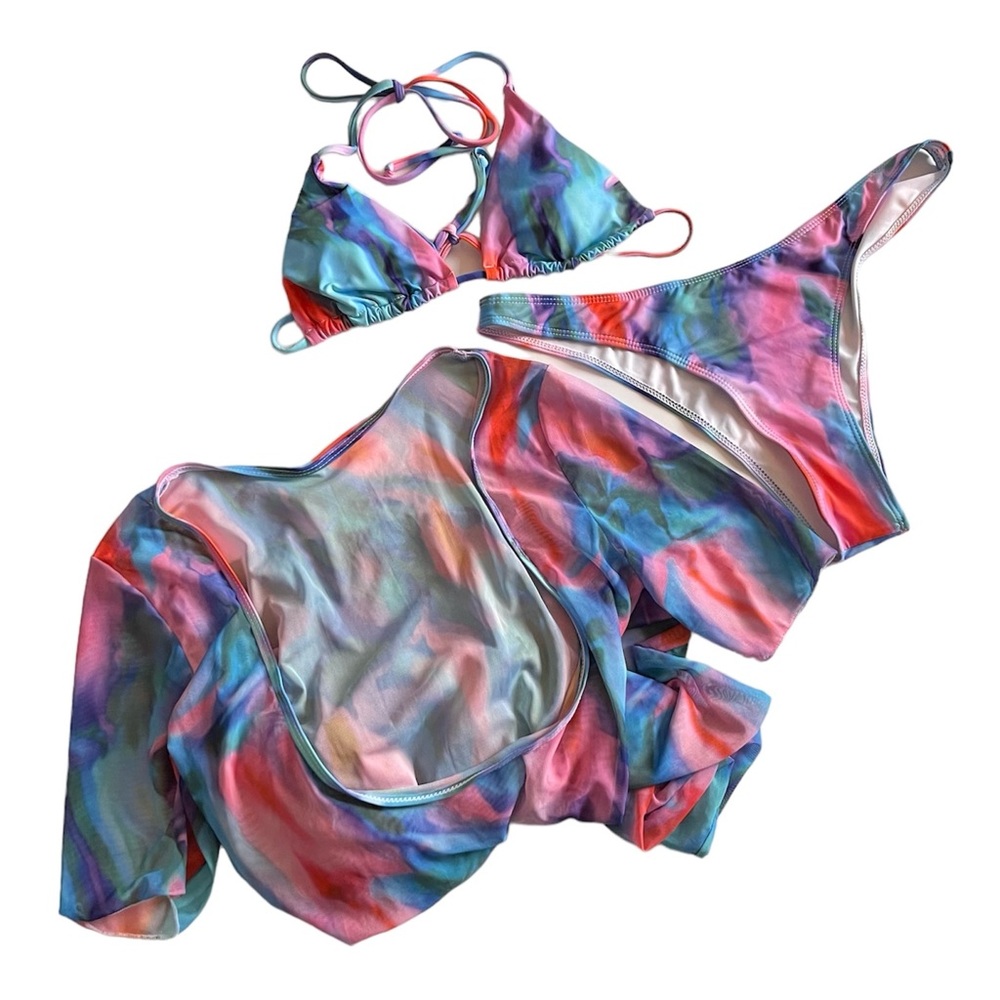 Tie Dye Marbled Halter Cheeky Bikini Set Sz XL